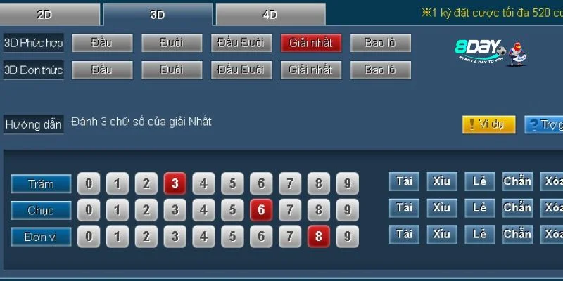 Lô 3 tại nhà cái 8DAY lừa lựa chọn được bet thủ yêu thích. 